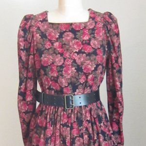 1980's Laura Ashley Dress w. Leather Belt  Sz14 US